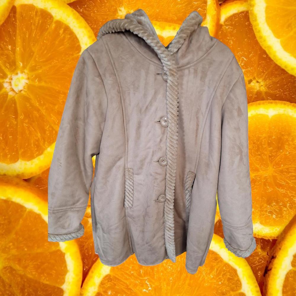 St John's Bay Faux Suede Button Up Hooded Winter Coat Size XL